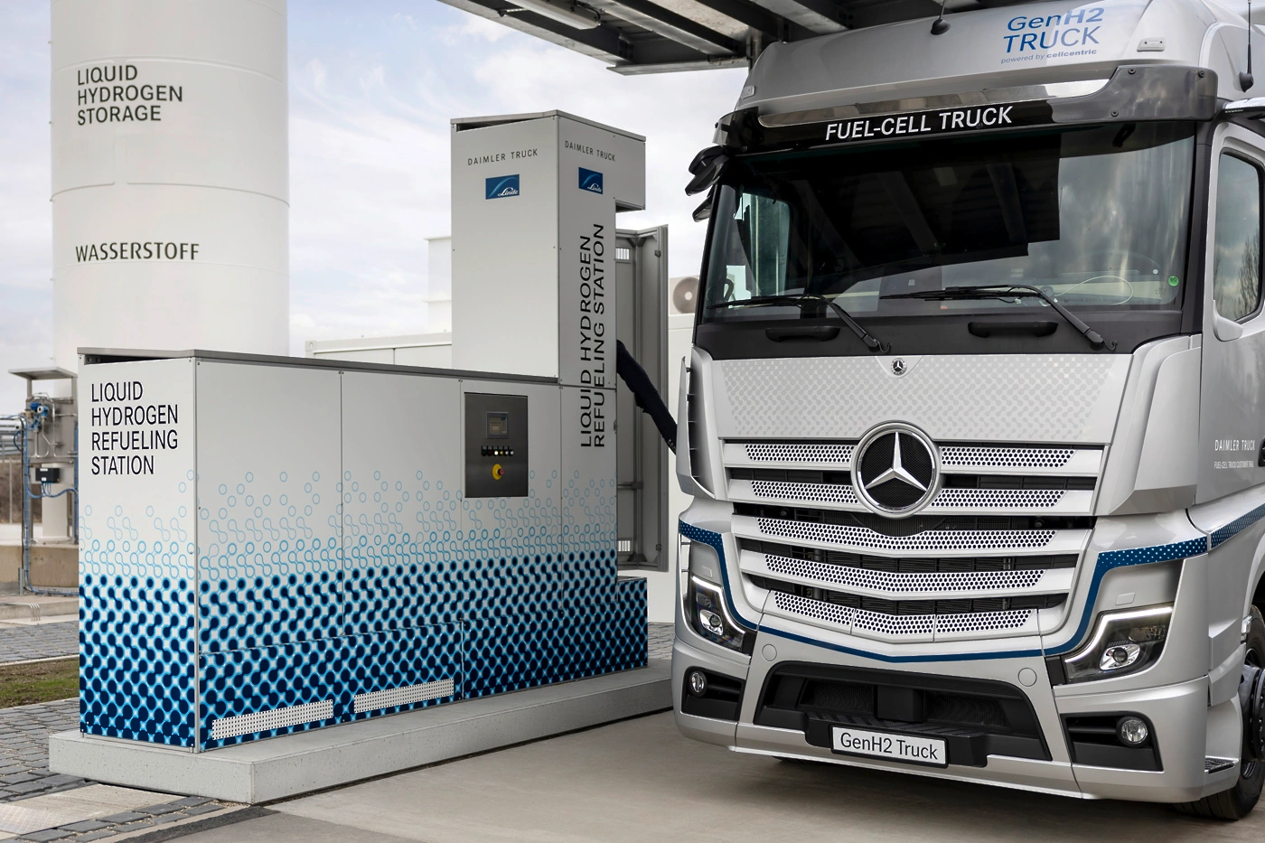 Polnjenje s tekočim vodikom Mercedes-Benz Actros GenH2